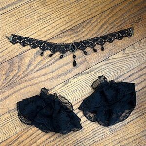 Black Lace Choker and Cuffs Set